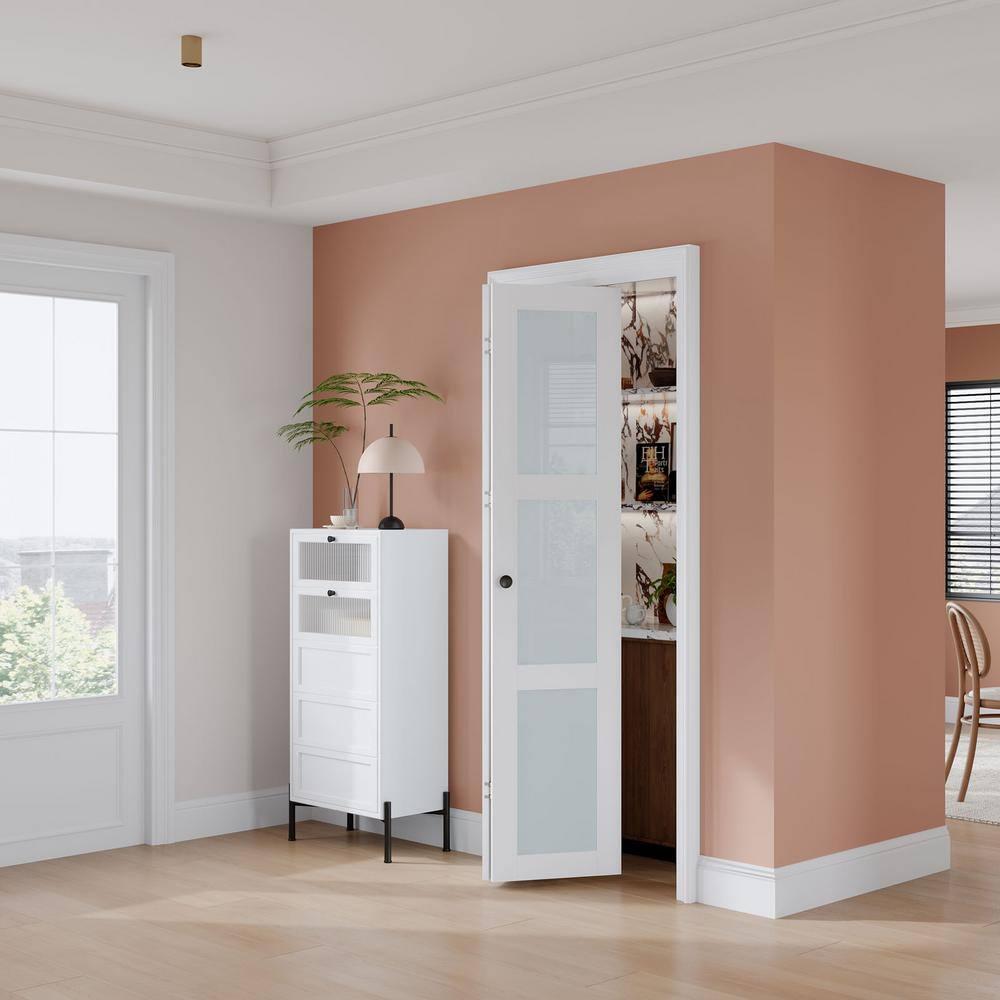 EASELIFE Frosted Glass And Solid Manufactured Wood Bi-Fold Door With Installation Hardware Kit