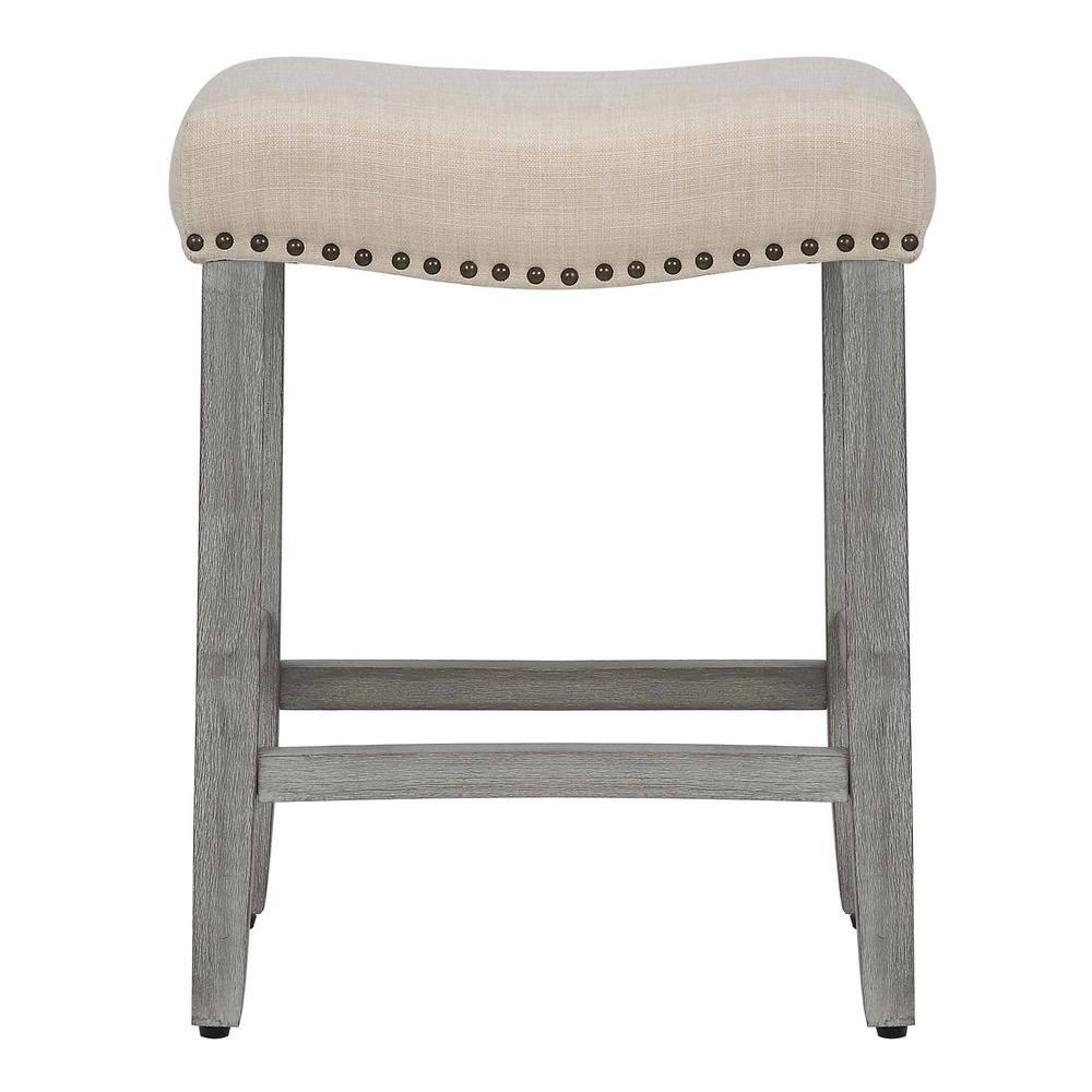 Polytrends Jameson Upholstered Polyester 24" Counter Stool - Gray Legs/ Saddle Seat Antique Gray/Beige Metal Foam Polyester Up to 200 lbs