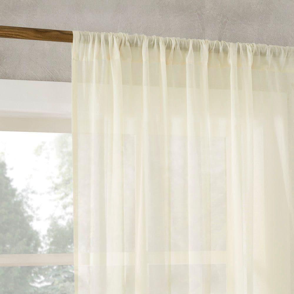50"x63" Archaeo Sheer 100% Cotton Curtain Panel Cream: Transitional Voile Rod Pocket Indoor Drapery