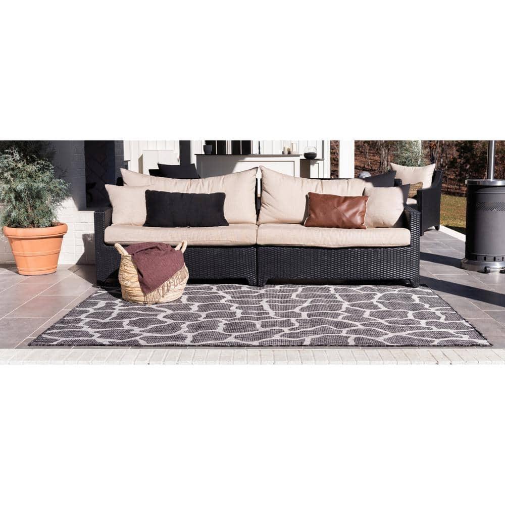 Unique Loom 6' 1 x 9' 0 Rectangle Indoor/Outdoor Safari Charcoal Gray Area Rug