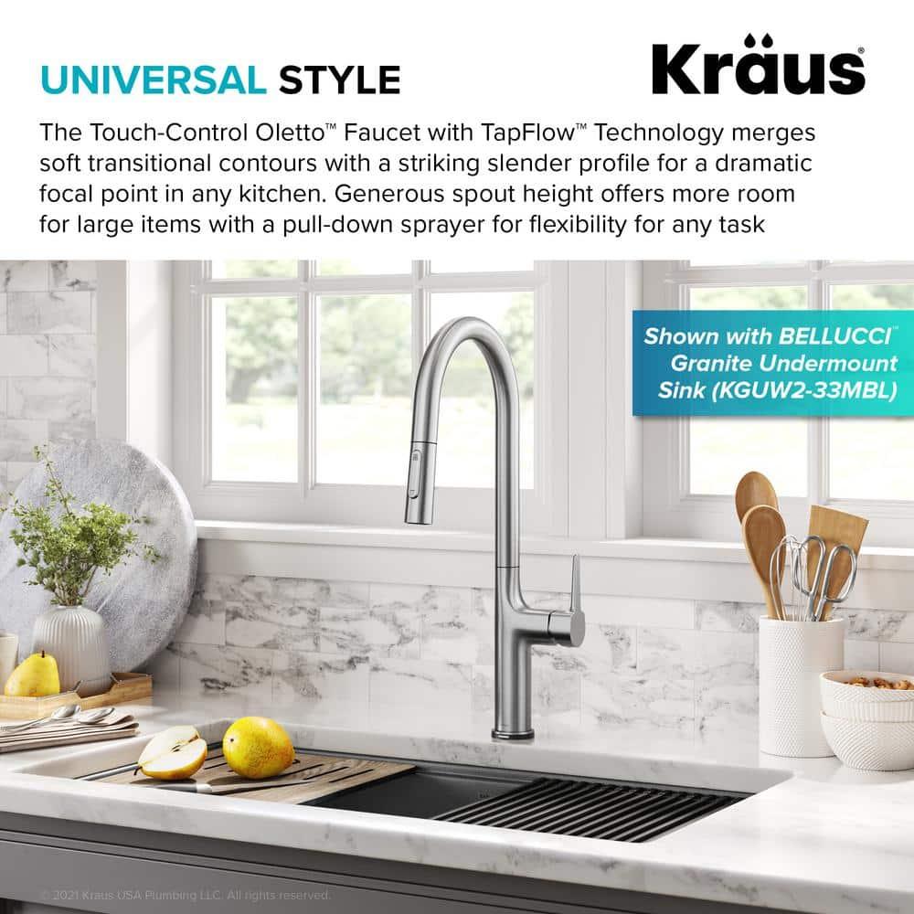 Kraus OlettoTall Modern Single-HandleTouch Kitchen Sink Faucet with Pull Down Sprayer in Spot Free Stainless Steel