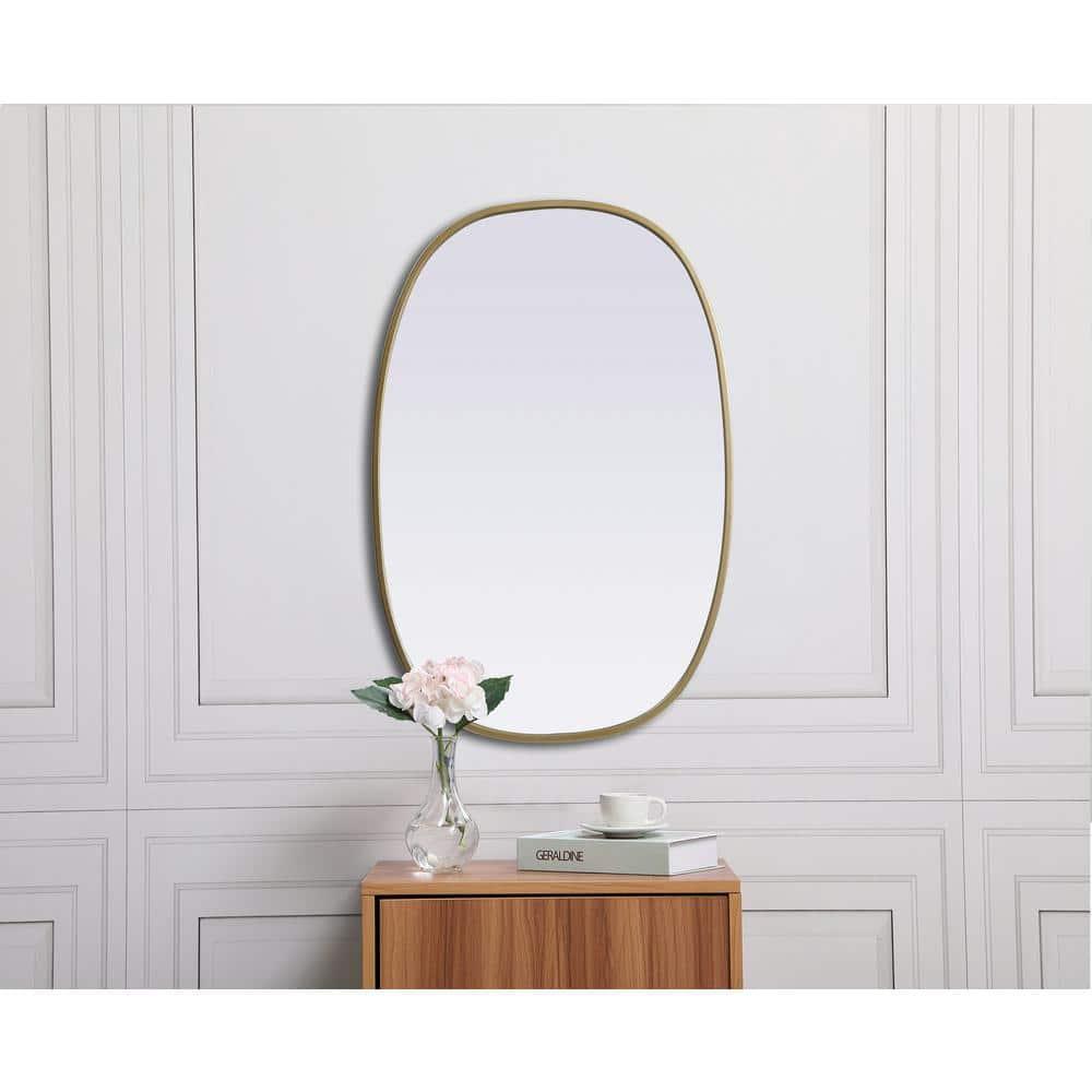 Elegant Lighting Metal Frame Oval Mirror 20x30 Inch in Brass