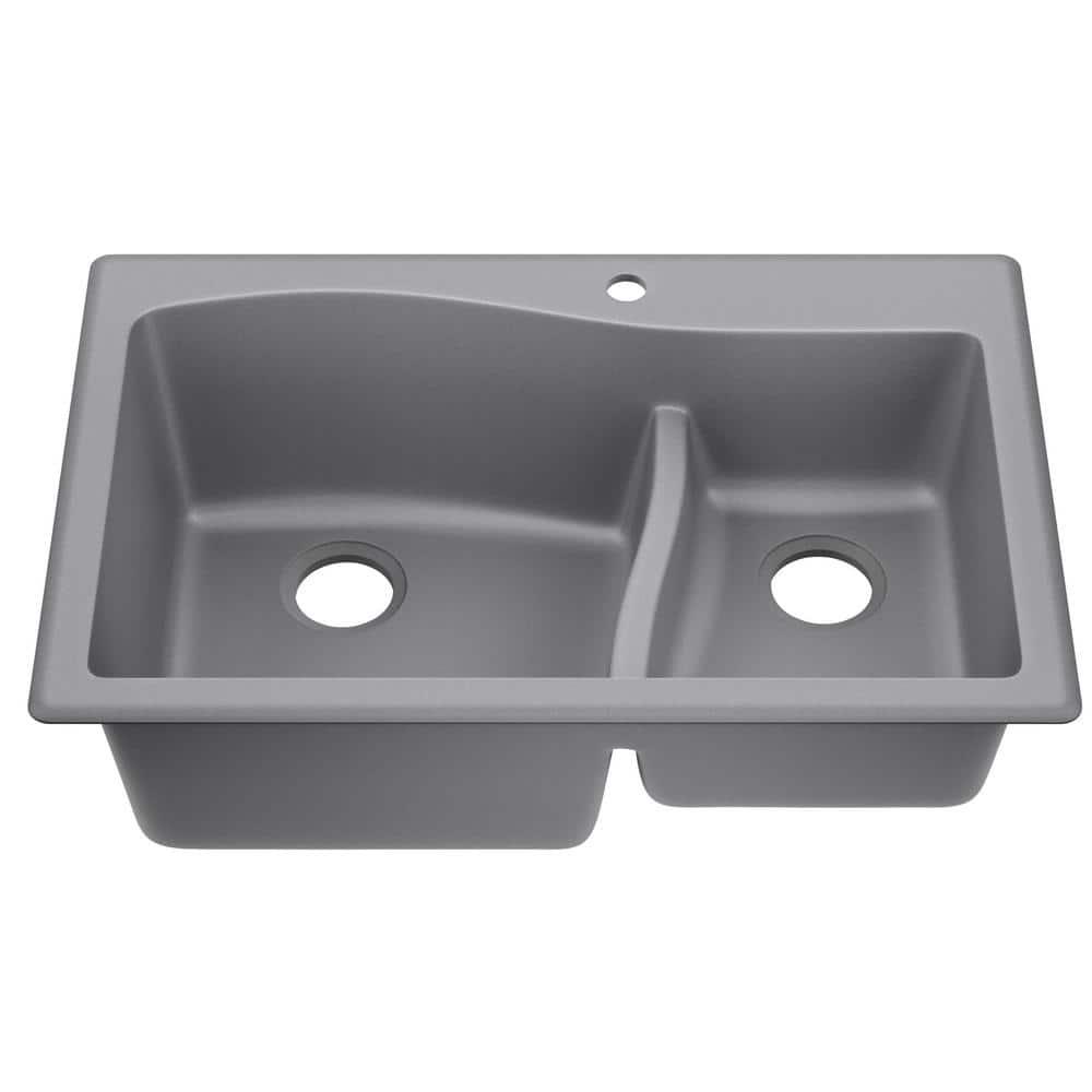 Kraus KRAUS Quarza™ 33" L Dual Mount 60/40 Double Bowl Granite Kitchen Sink KGD-442GREY