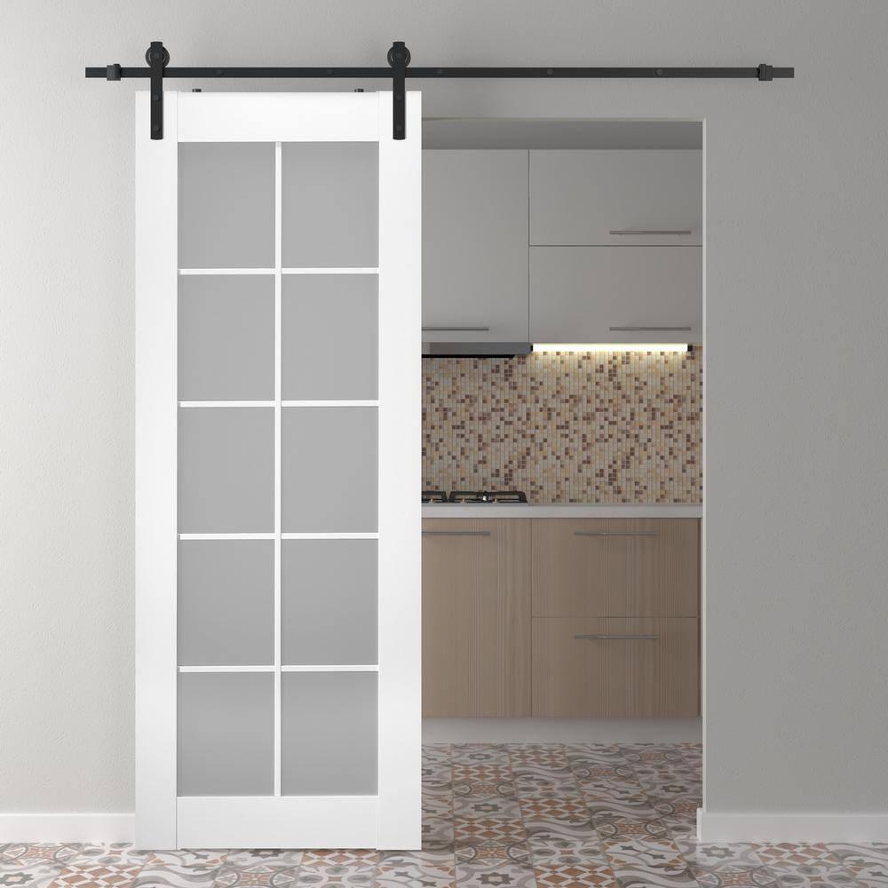 Belldinni Palladio 10-Lite Solid Manufactured Wood and Glass Paneled Prefinished Barn Door with Installation Hardware Kit