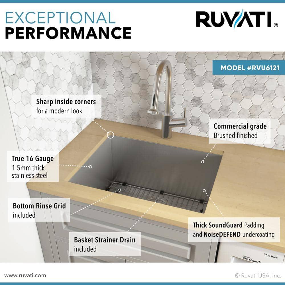 Ruvati 21" x 18" x 12" Deep Laundry Utility Sink Undermount 16 Gauge Stainless Steel