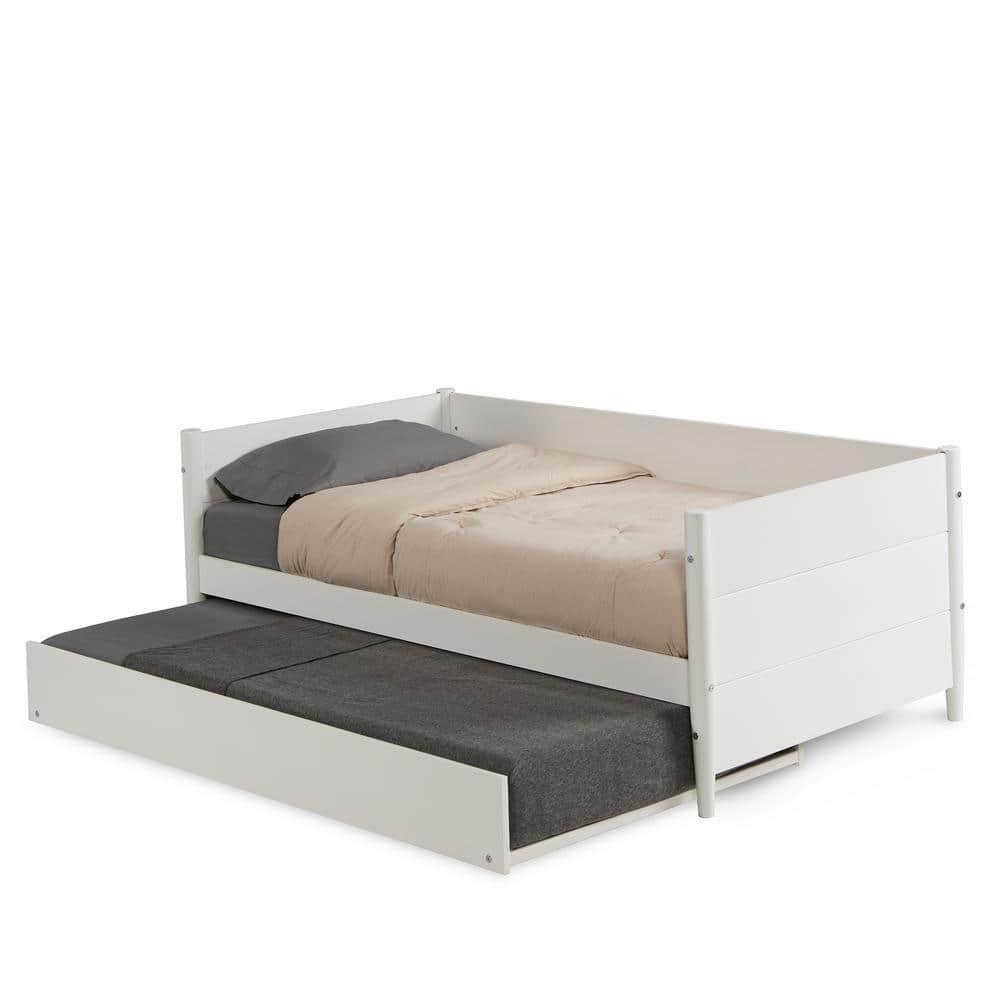 Camaflexi Mid-Century Wood Storage Twin Size Daybed with Trundle White