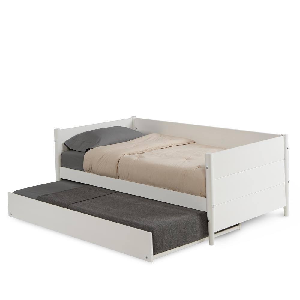 Camaflexi Mid-Century Wood Storage Twin Size Daybed with Trundle White