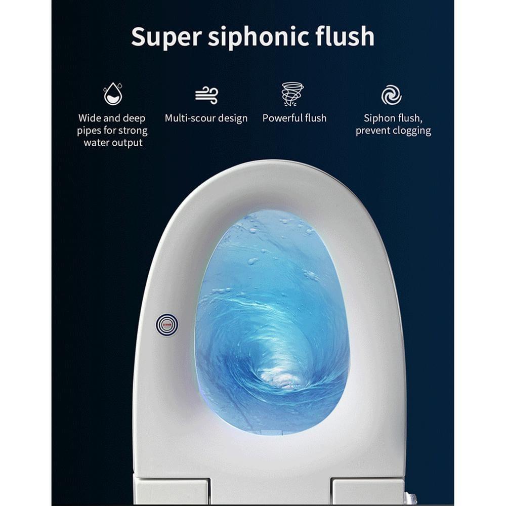 Elongated Smart Toilet Bidet with Auto Flush, Heated Seat, Seating Sensor, Foot Induction Flush