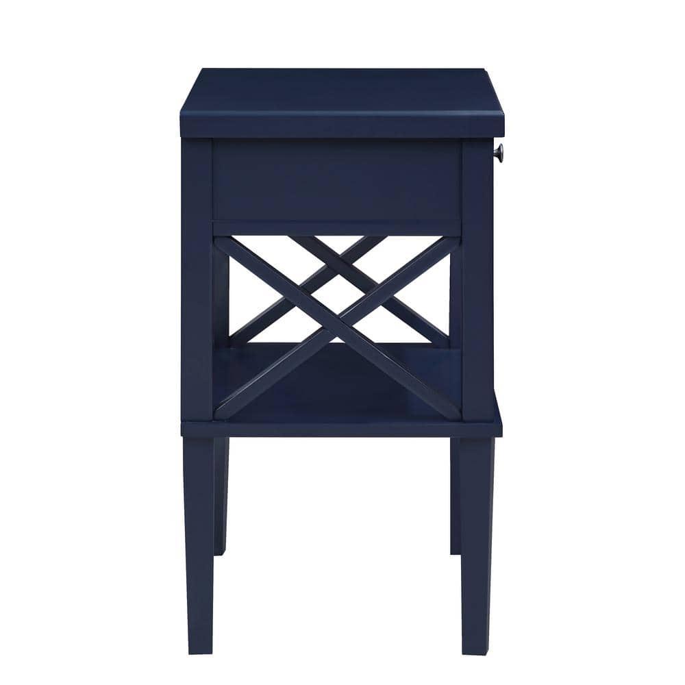 Comfort Pointe Marta Nightstand Midnight Blue: Transitional Style Bedside Table with Shelf, MDF & Hardwood