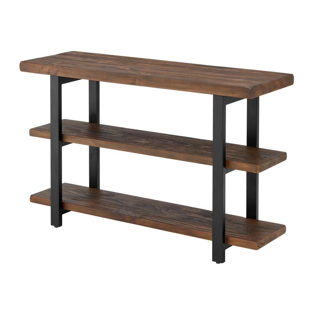 Pomona 2 Shelf Console Table Brown - Alaterre Furniture: Rustic Sofa Table, Metal Frame, Wood Top, Entryway Furniture