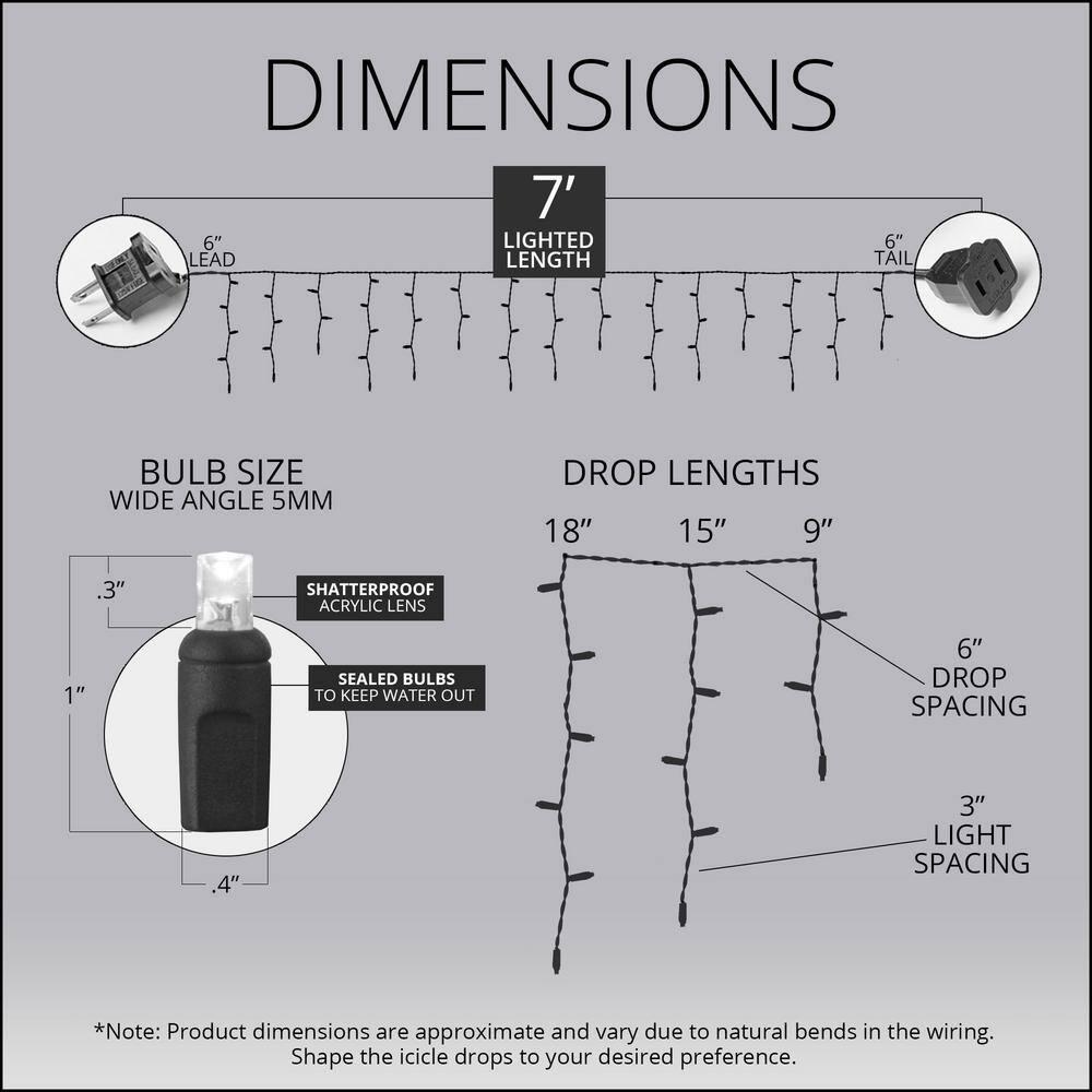 SoftTwinkle 70 Random Twinkle Red and Green LED Christmas Icicle Lights, White Wire, Indoor Outdoor Use