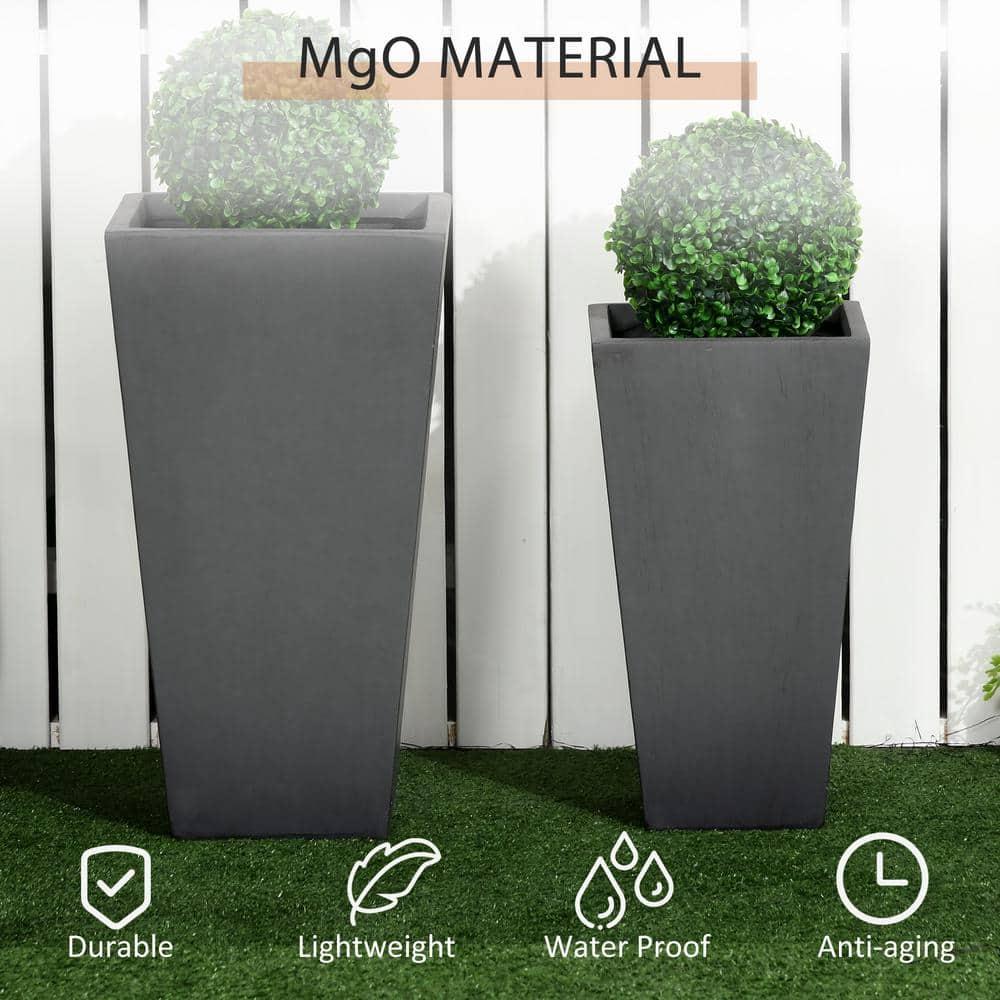 Outsunny 2-Pack MgO Flower Pots with Drainage Holes, Outdoor Planters, Durable & Stackable, for Entryway, Patio, Yard, Garden, Gray