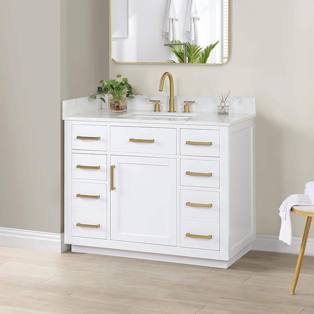 Gavino 42" Wood Vanity in White with Composite Stone Top no Mirror
