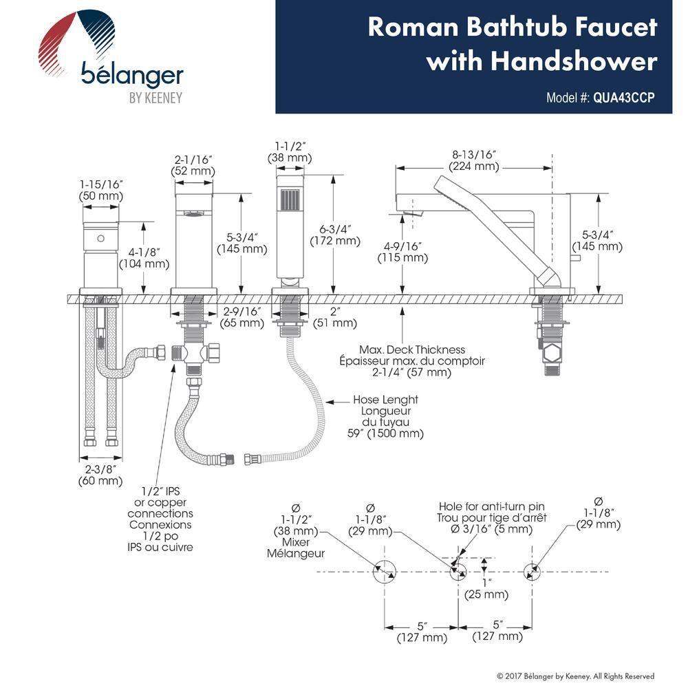 Quadrato Deck Tub Filler with Diverter
