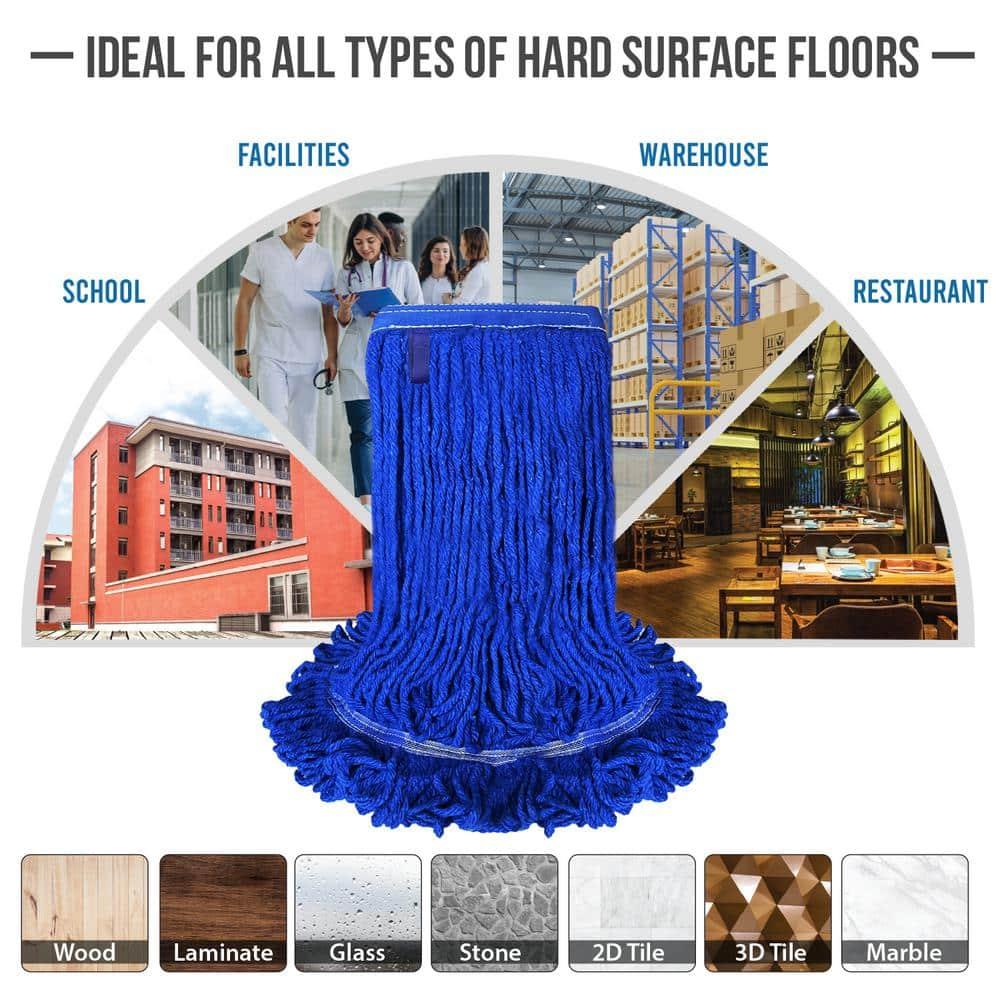 Dark Blue Heavy-Duty Blended String Mop Heads, 13-inch (4-Pack)