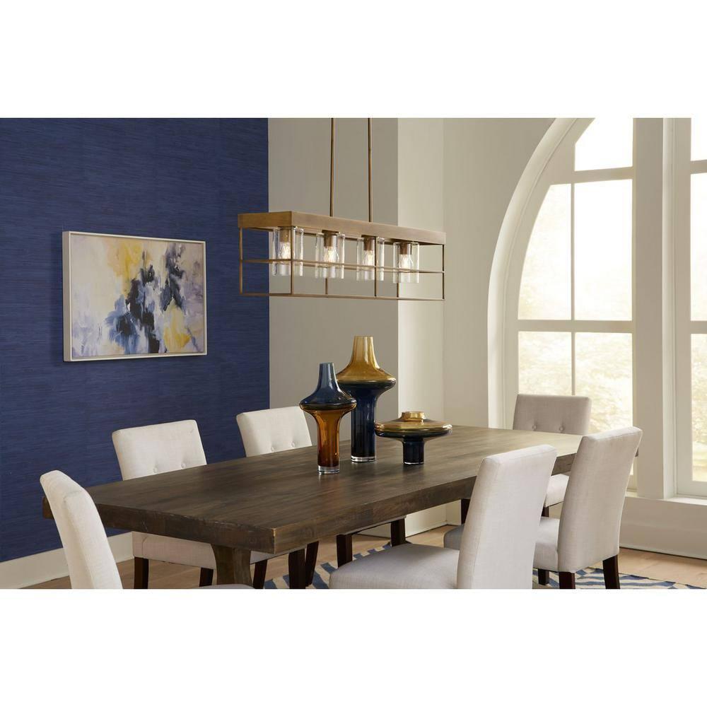 Progress Lighting Burgess 4-Light Island Light, Aged Bronze, Seeded Glass. Rustic modern farmhouse style for dining rooms, kitchens, and bars.