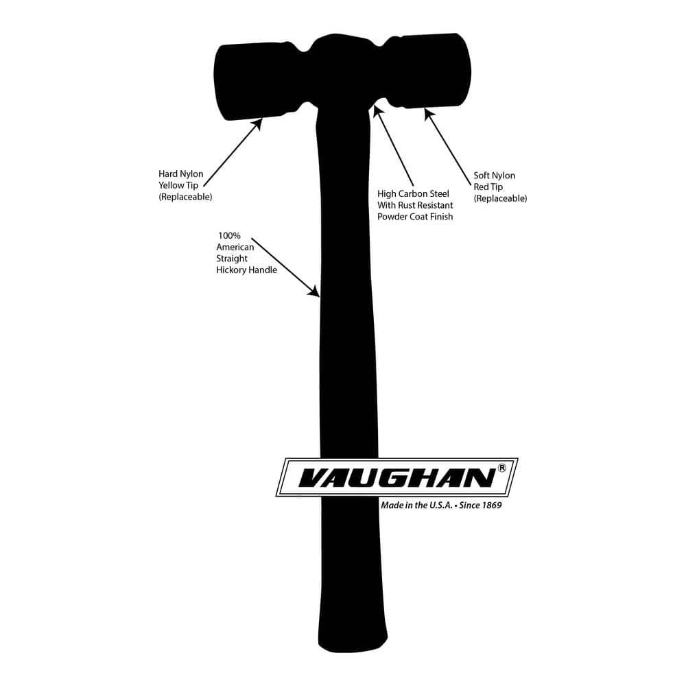 1 PK Vaughan 12 oz. Soft Face Hammer, 12 1/2 in L Steel W/ Vinyl Grip Handle