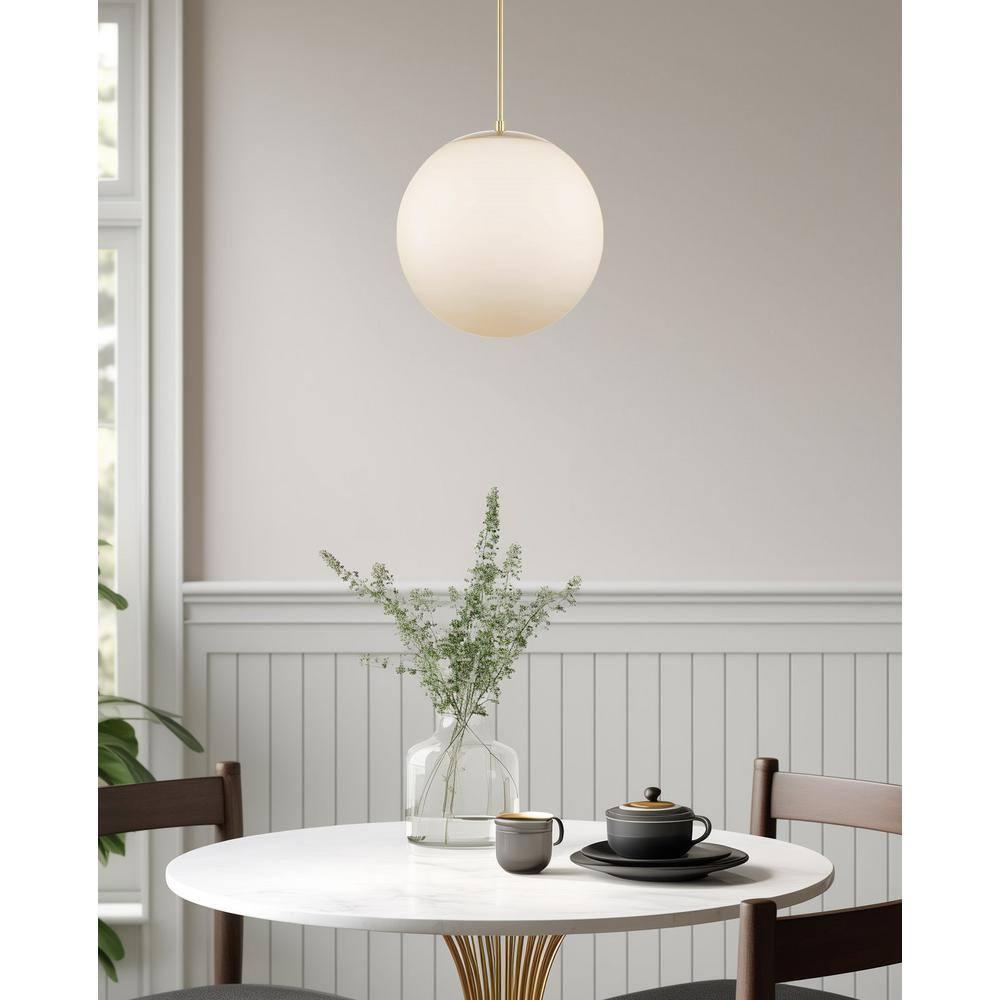 Kira Home Ceres 14" Mid-Century Modern Hanging Orb Pendant Light with Smooth Matte White Frosted Diffuser, Cool Brass