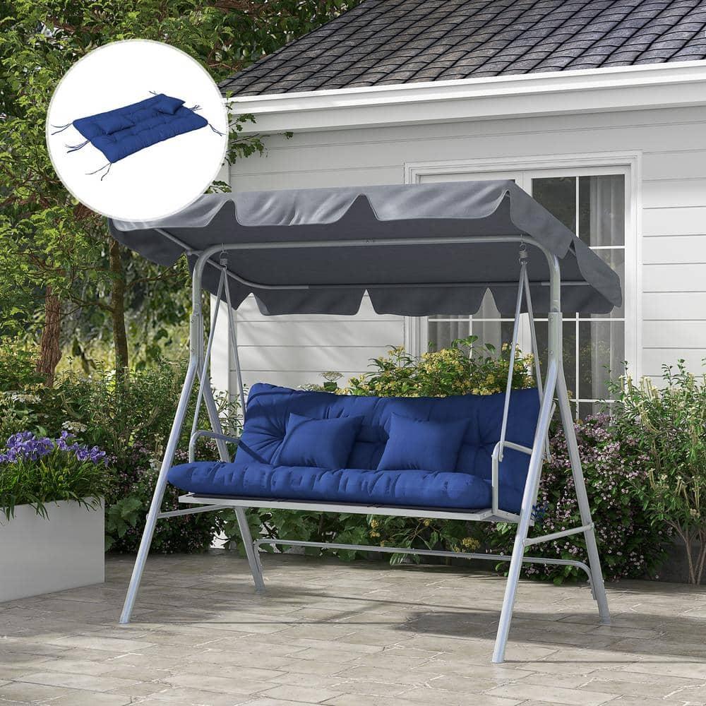 Outsunny 59" Tufted Bench Cushions & Throw Pillows, Replacement Bench Seat Pad, Back & 2 Pillows for Outdoor Furniture, Navy Blue