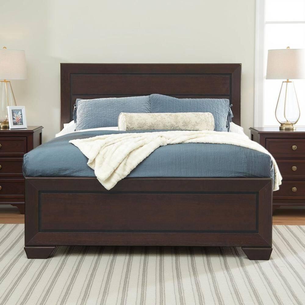 Benjara Queen Wood Panel Bedswith Headboard and Footboard, Brown