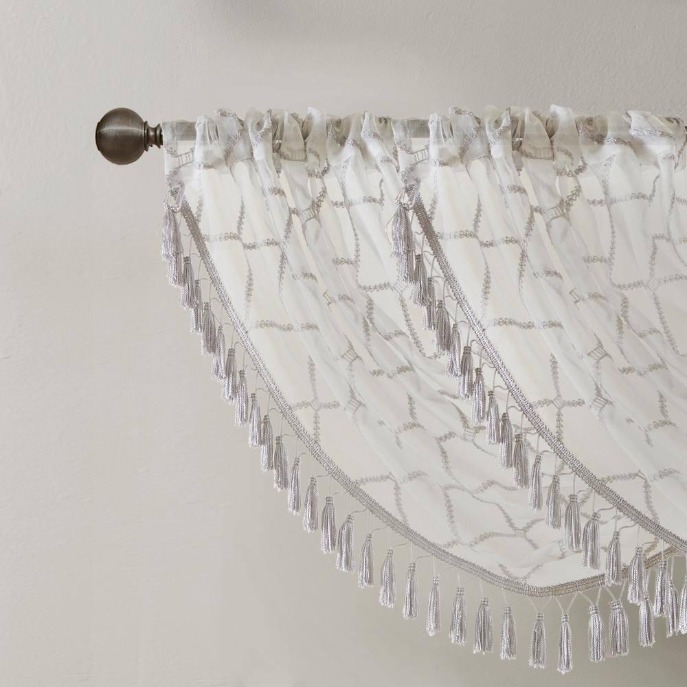 Madison Park Irina Diamond Sheer Embroidered Waterfall Valance