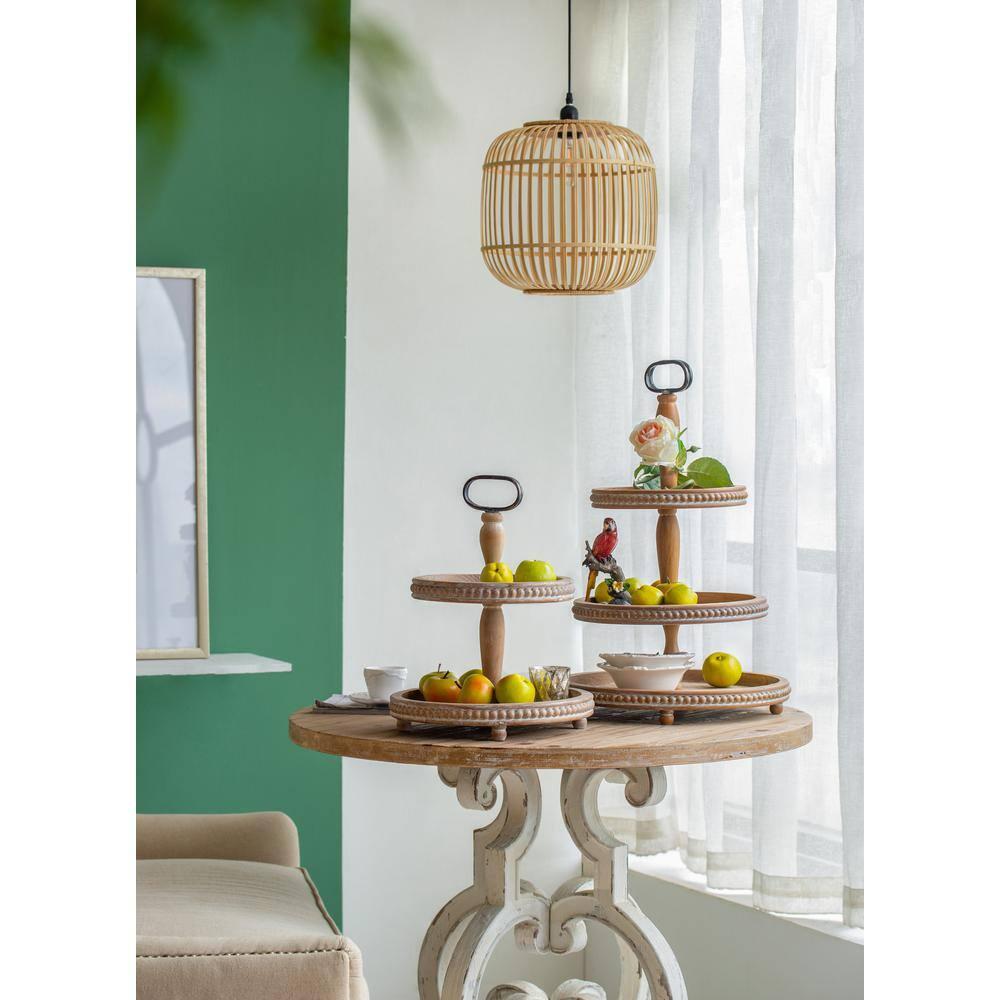 A&B Home 24.5" Tray - Whitewash Tan, Antique Black