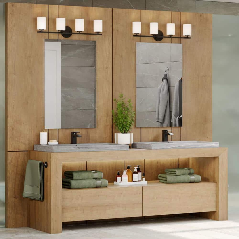 Progress Lighting Replay 4-Light Bath Vanity, Textured Black, Porcelain Shade