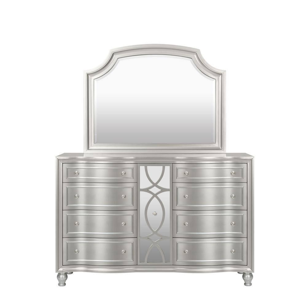 New Classic Furniture Reflections 4-Pc Wood Queen Bedroom Set (B/Dr/Mr/Ch), Silver