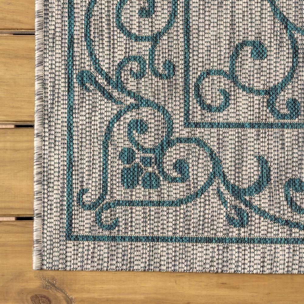 5'x8' Charleston Vintage Filigree Textured Weave Indoor/Outdoor Area Rug, Gray/Teal - JONATHAN Y
