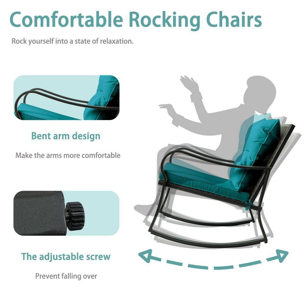 Mercury Row® Preciado 3 Piece Outdoor Patio Set With Cushions-Rocking Chair for Balcony, Lawn and Porch