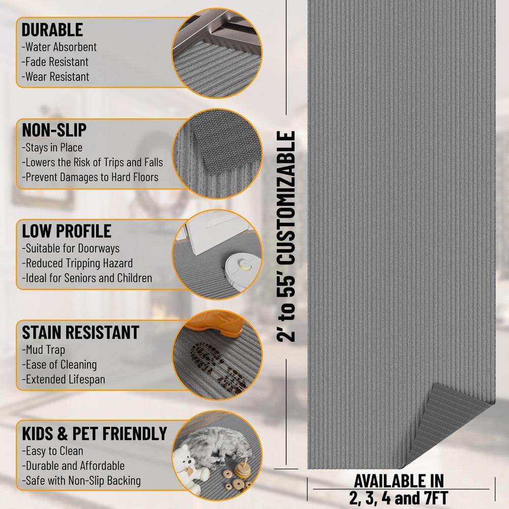 Custom Cut Non-Slip Rubberback Scrape Indoor/Outdoor Extra Long Runner Rugs for Hallway, Kitchen, Living Room, Garage, and Patio