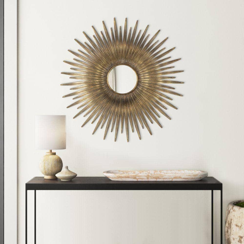 28 Inch Round Wall Mirror - Gold Sunburst Accent Mirror for Living Room Decor