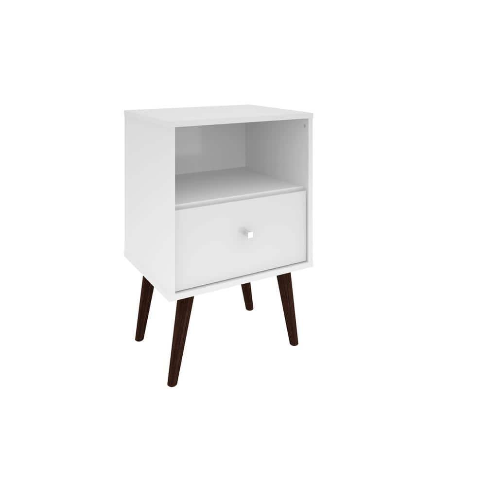 Liberty 1.0 Mid Century Modern Nightstand White - Manhattan Comfort: Bedside Table with Storage & Shelving