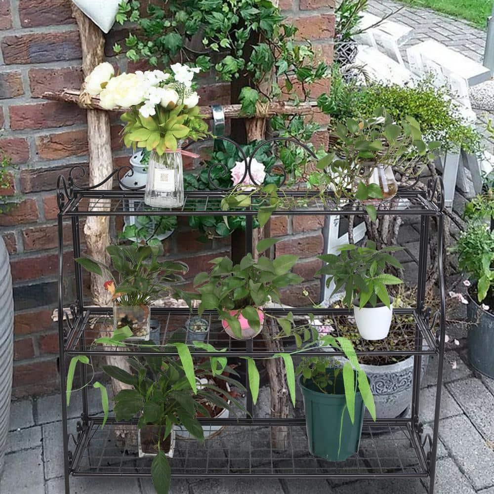 Karl 14.5" Tall Black Metal 3-Tier Indoor/Outdoor Plant Stand