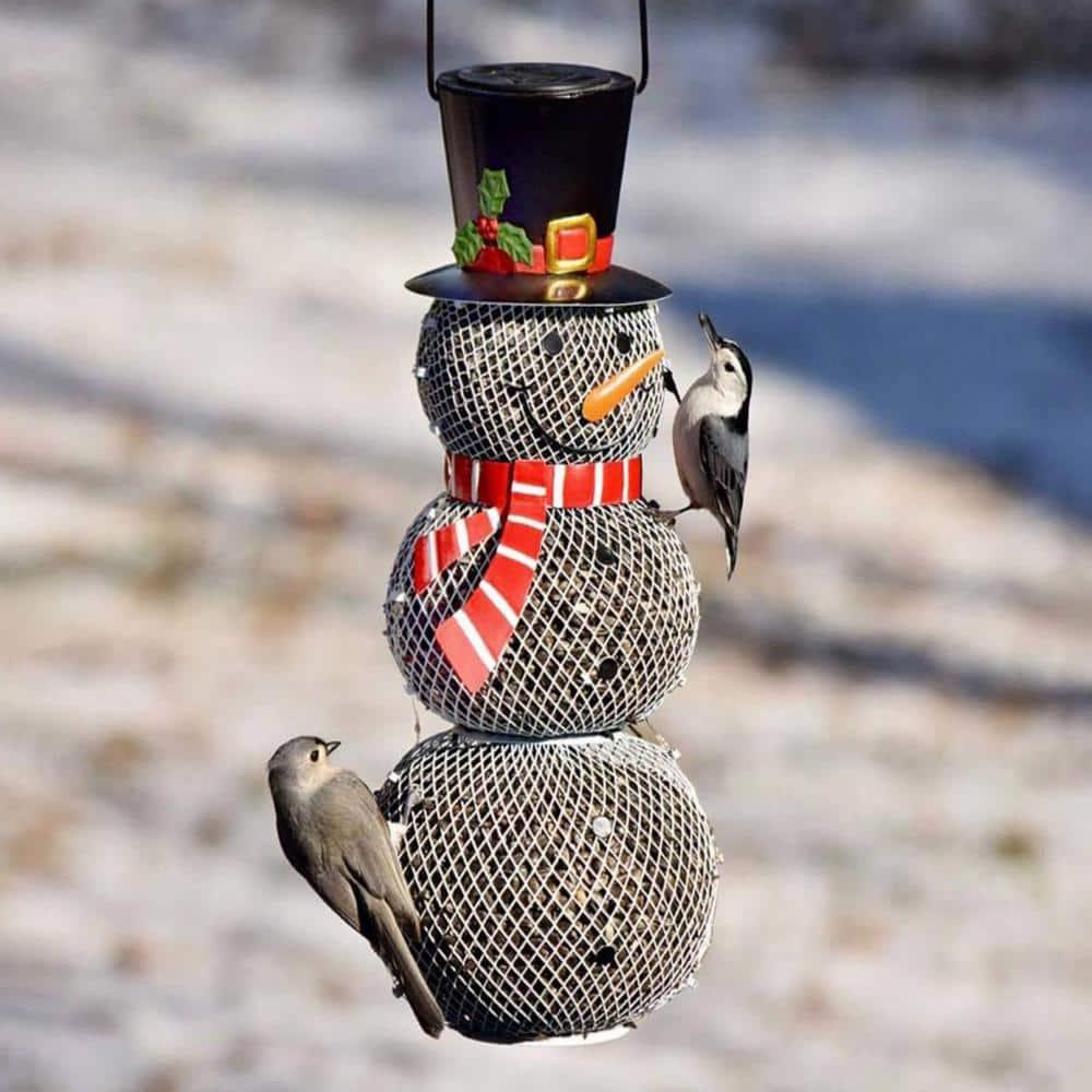 LIJCC Bird Feeder,Snowman Seed Bird Feeder Hummingbird Metal Mesh Bird Feeder Garden Hanging Ornaments