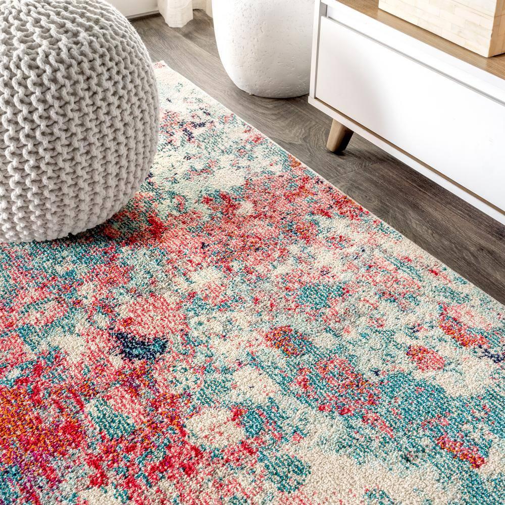 3'x5' Contemporary POP Modern Abstract Area Rug, Blue/Red - JONATHAN Y
