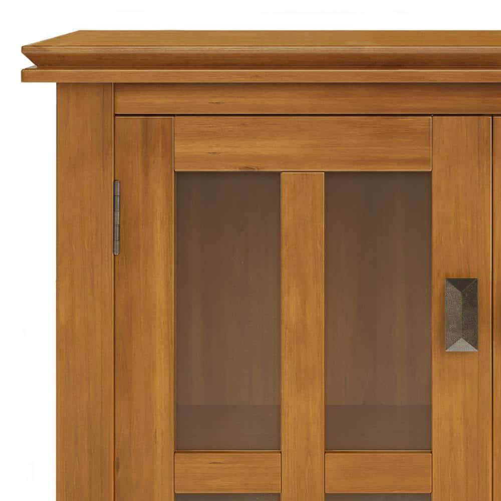 Simpli Home Artisan 30"W Solid Wood 2-Shelf Low Storage Cabinet with Glass Doors and Adjustable Shelves
