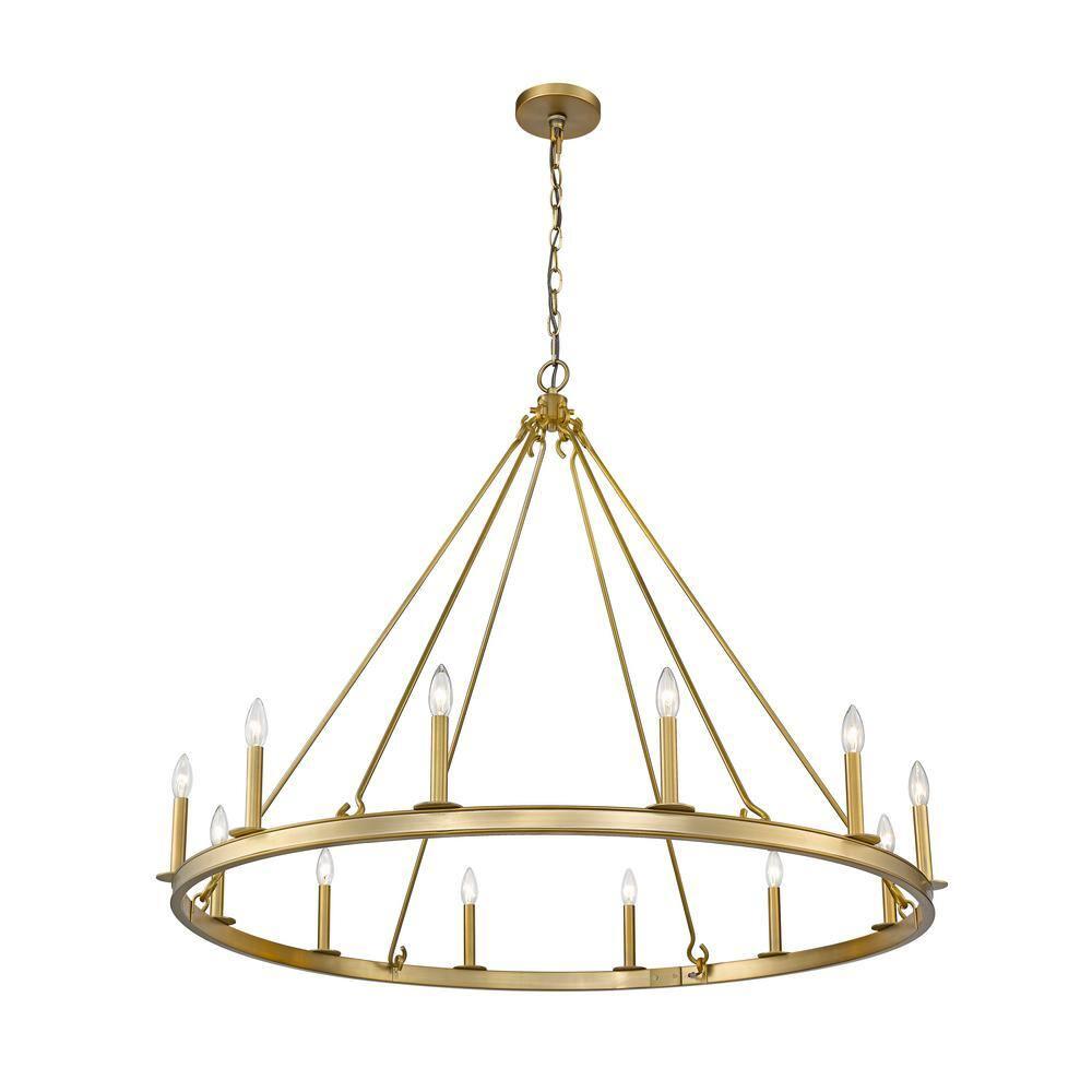 Z-Lite Barclay 12 Light 48" Round Steel Chandelier in Olde Brass