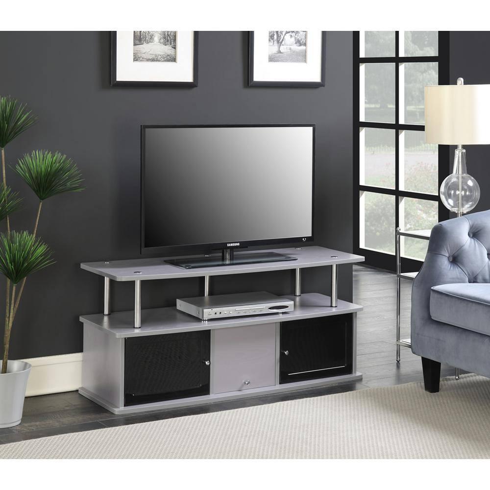 Designs2Go TV Stand with 3 Storage Cabinets and Shelf for TVs up to 55 inches, Gray