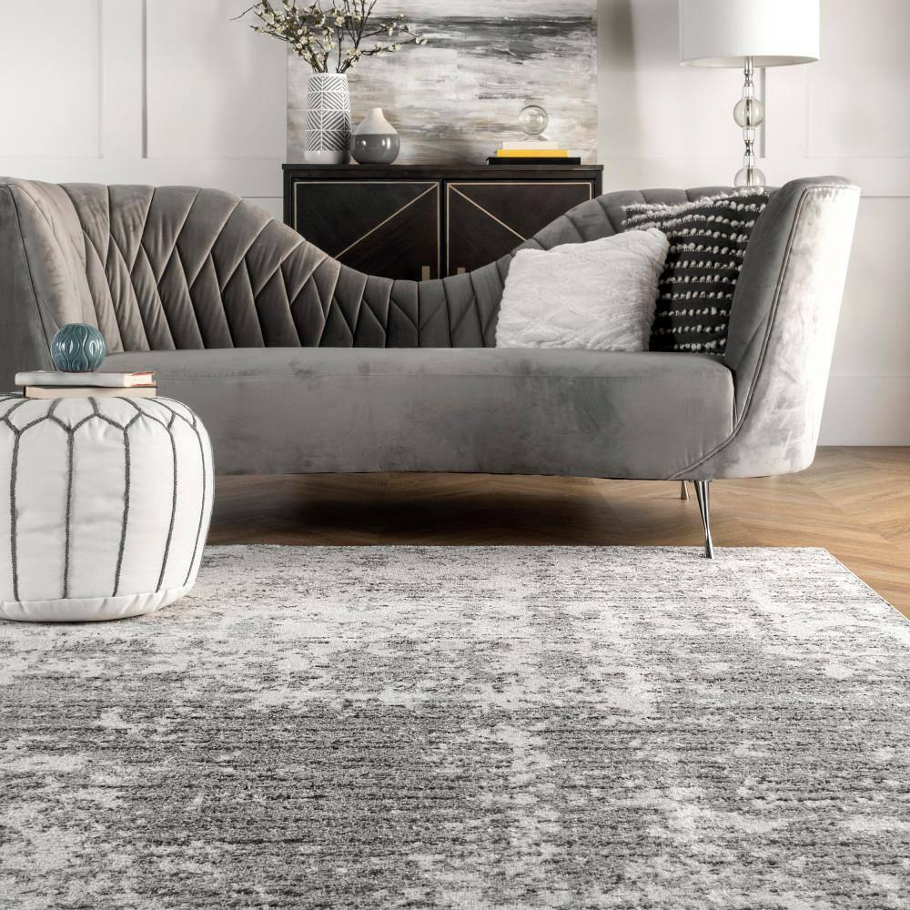 Deedra Modern Abstract Power Loom Performance Gray/White Rug