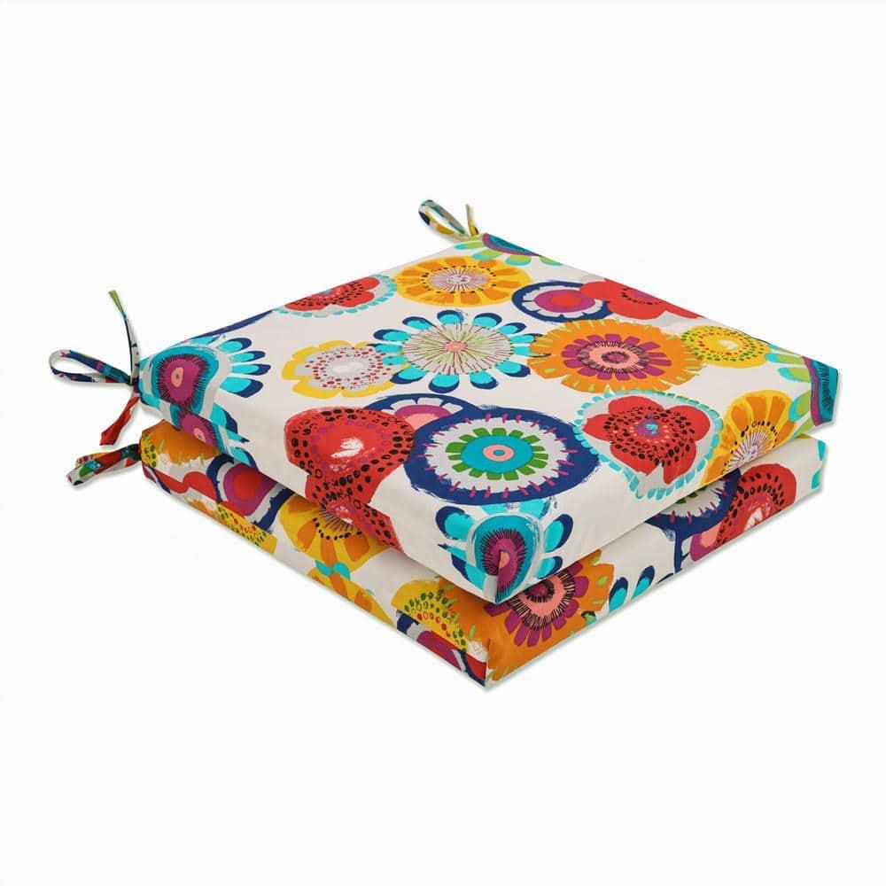 20"x20"x3" 2pc Crosby Floral Outdoor Squared Corners Chair Cushions - Confetti - Pillow Perfect: Weather-Resistant with Ties