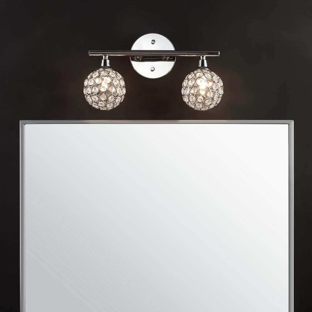 Maeve 13" 2-Light Iron/Glass Contemporary Glam LED Vanity Light, Chrome