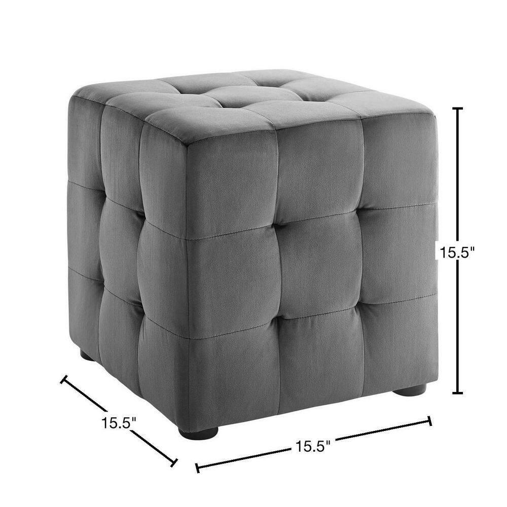 Contour Cube Velvet Ottoman Gray - Modway: Plywood Frame, Footrest, Bedroom & Living Room Decor, No Assembly Required