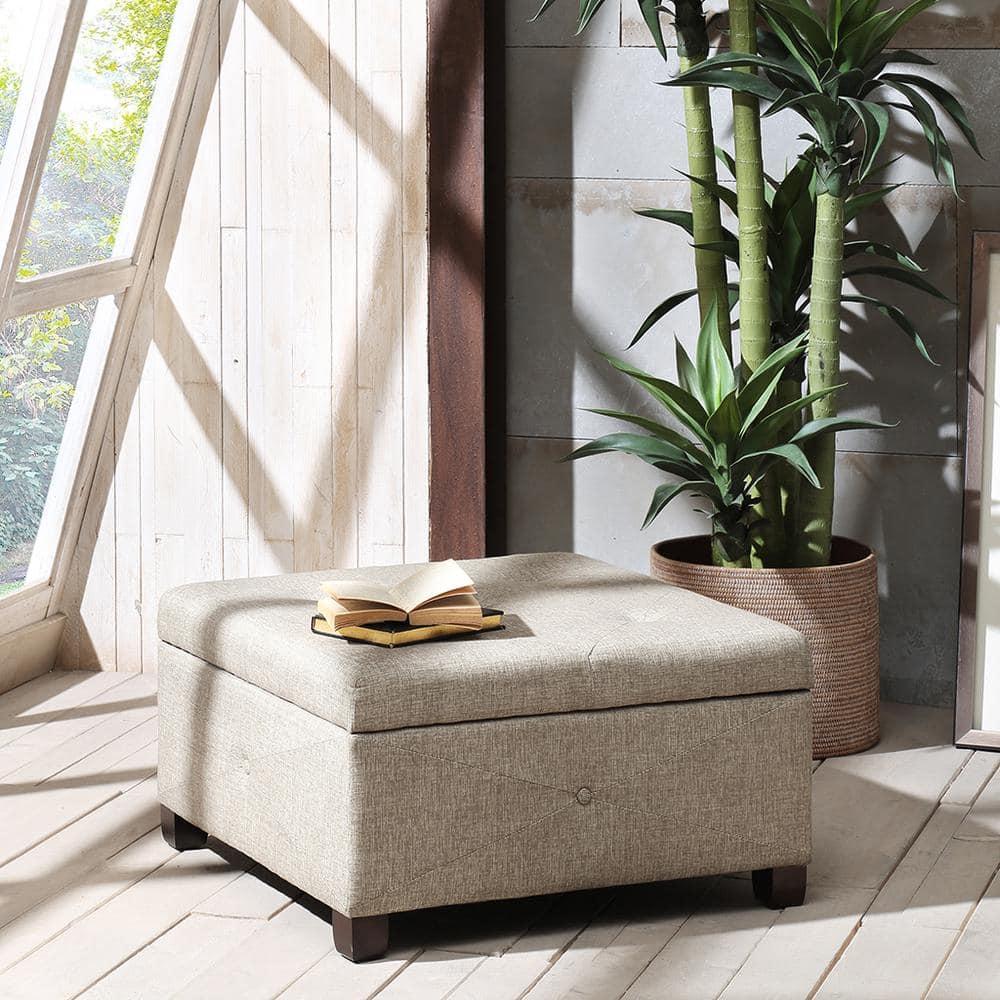 Della Button Tufted Square Storage Ottoman