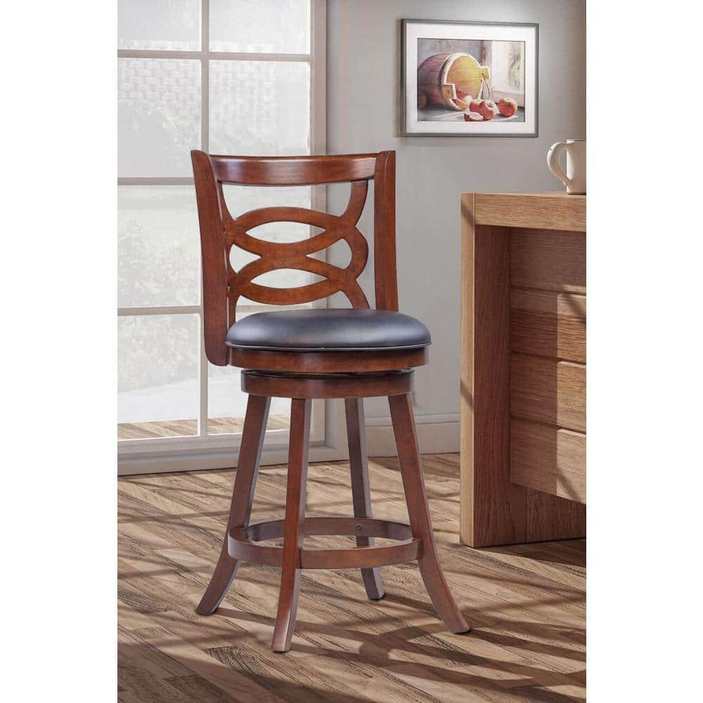 Boraam 24" Seina Counter Height Barstool Walnut Brown: Mid-Century Modern, Faux Leather Upholstery, Wood Frame