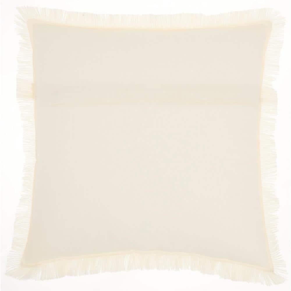 Mina Victory Life Styles 18" Cotton Fringed Edges Solid Throw Pillow in Ivory