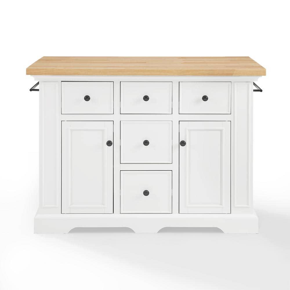 Crosley Julia Wood Top Kitchen Island White: Traditional Style, Towel Bar, 5 Drawers, 2 Doors