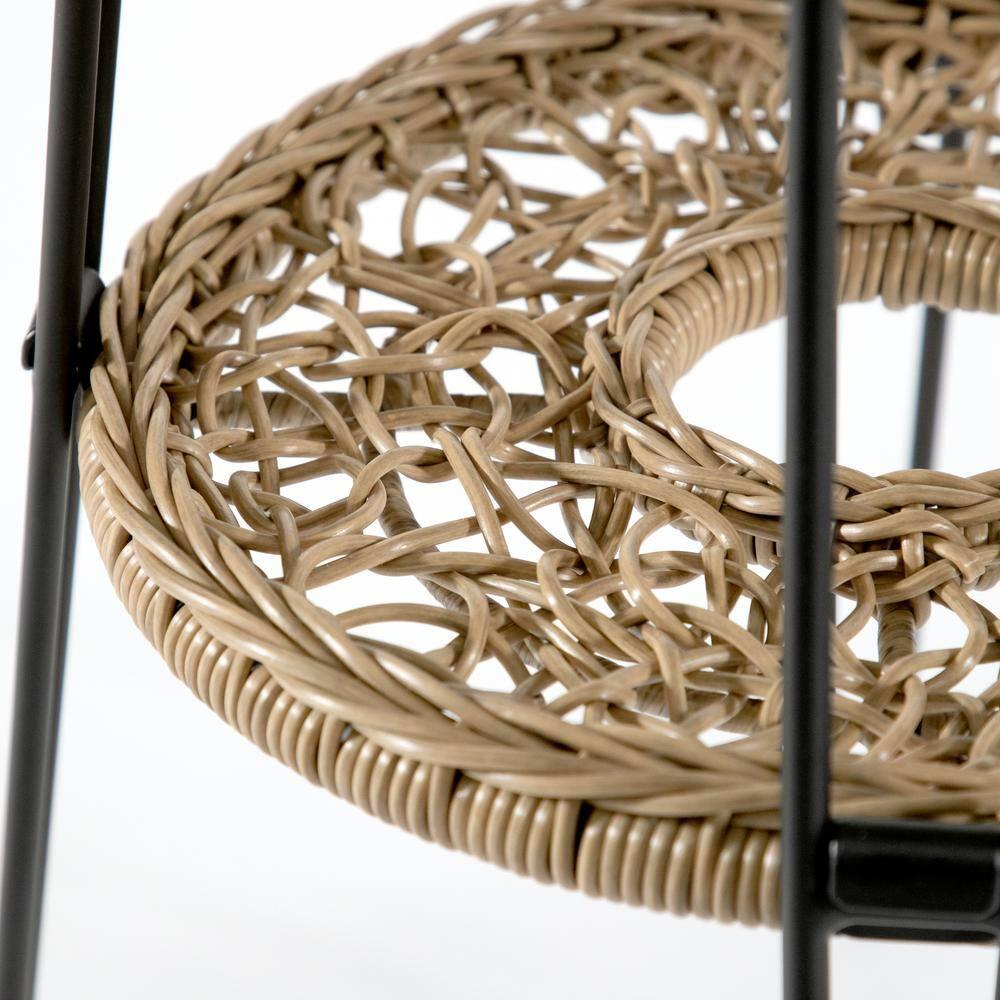 Furniture of America Noma Round 1-Shelf Metal and Rattan Natural Coffee Table with Glass Top
