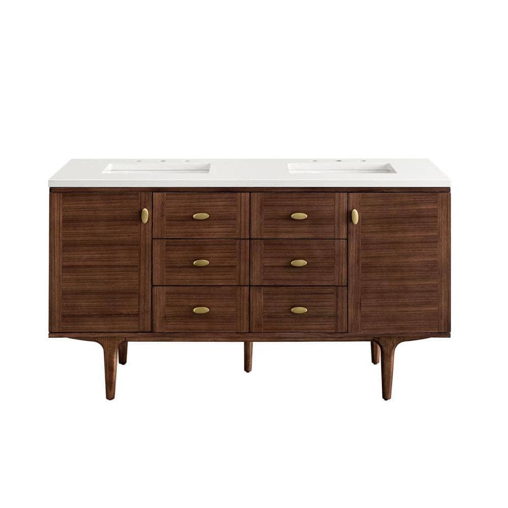 Amberly 60" Walnut Double Vanity with White Quartz Top