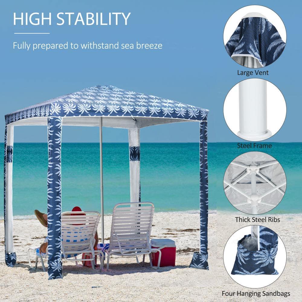 Outsunny Quick Beach Cabana Canopy Umbrella, 6.5' Easy-Assembly Sun-Shade Shelter with Sandbags, Cool UV50+ Fits Kids & Family, Blue